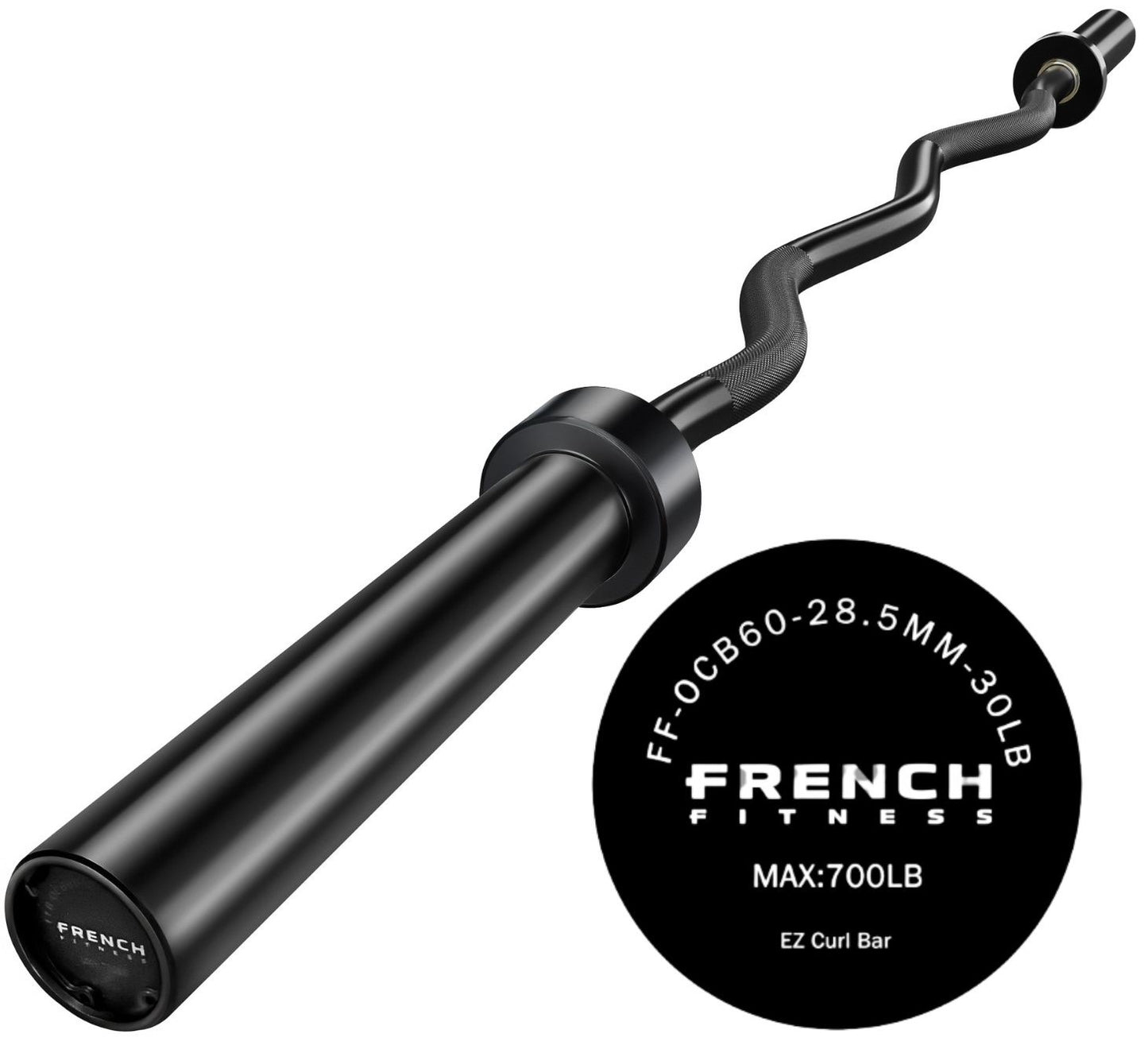 French Fitness 60" Olympic EZ Curl Bar - 700 lb Capacity (New)