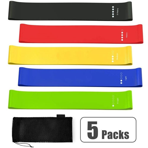 French Fitness Mini Resistance Bands Exercise Loops 600mm x 50mm, Set of 5 (New)