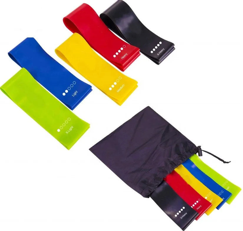 French Fitness Mini Resistance Bands Exercise Loops 600mm x 50mm, Set of 5 (New)