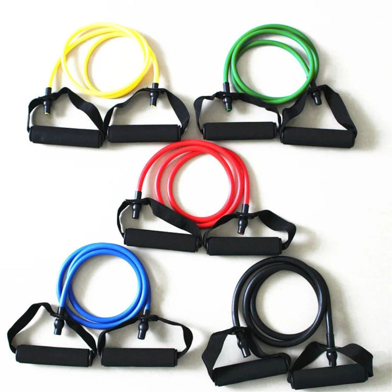 French Fitness Resistance Band Set of 5 w/Handles (New)