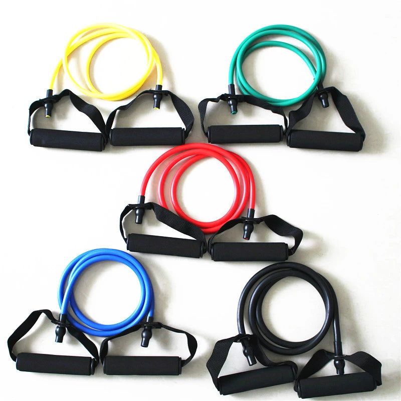 French Fitness Resistance Band Set of 5 w/Handles (New)