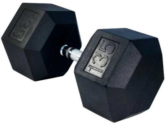 French Fitness Rubber Coated Hex Dumbbell 135 lbs - Single (New)