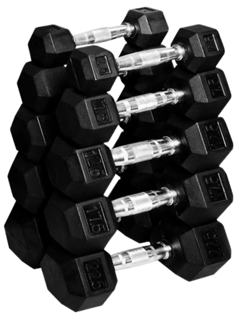 French Fitness Rubber Coated Hex Dumbbell Set 2.5-22.5 lbs - 5 Pair (New)