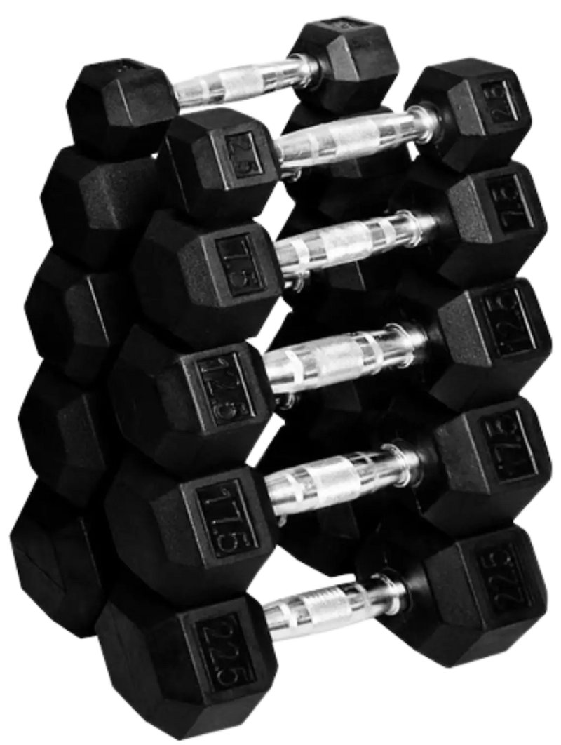 French Fitness Rubber Coated Hex Dumbbell Set 2.5-22.5 lbs - 5 Pair (New)