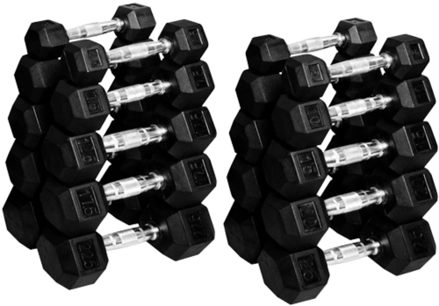 French Fitness Rubber Coated Hex Dumbbell Set 2.5-25 lbs - 10 Pair  (New)