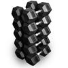 French Fitness Rubber Hex Dumbbell Set 5 to 100 lbs w/Bench + (2) 3 Tier Dumbbell Racks (New)