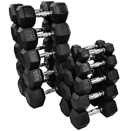 French Fitness Rubber Coated Hex Dumbbell Set 5-50 lbs (New)