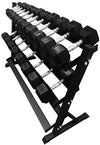 French Fitness Rubber Hex Dumbbell Set 5 to 50 lbs. w/Rack (New)