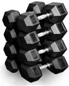 French Fitness Rubber Coated Hex Dumbbell Set 5-70 lbs w/Rack (New)