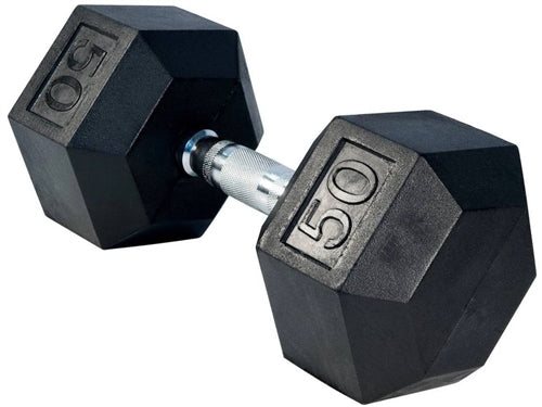 French Fitness Rubber Coated Hex Dumbbell 50 lbs - Single Image