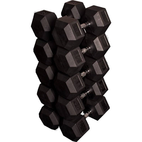 French Fitness Rubber Coated Hex Dumbbell Set 80-100 lbs Image