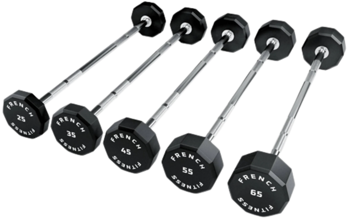 French Fitness Straight Urethane Barbell Bar - Set of 5 (25-65 lbs) (New)