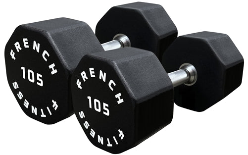 French Fitness Urethane 8 Sided Hex Dumbbell Set, 105-130 lbs (New)