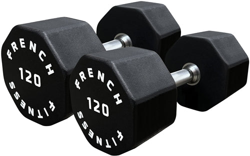 French Fitness Urethane 8 Sided Hex Dumbbell Set, 105-130 lbs (New)