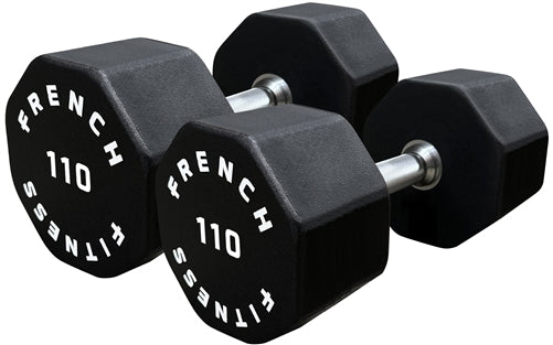 French Fitness Urethane 8 Sided Hex Dumbbell 110 lbs - Single (New)