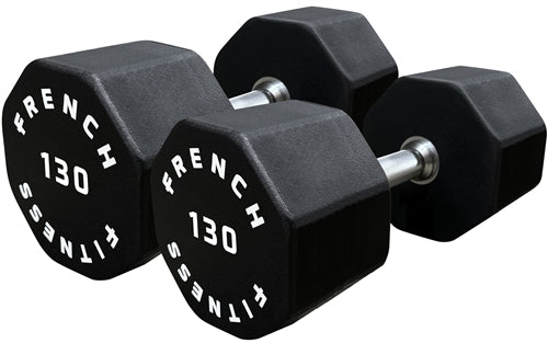 French Fitness Urethane 8 Sided Hex Dumbbell 130 lbs - Single (New)