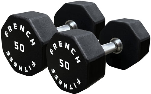 French Fitness Urethane 8 Sided Hex Dumbbell Set, 5-50 lbs (New)