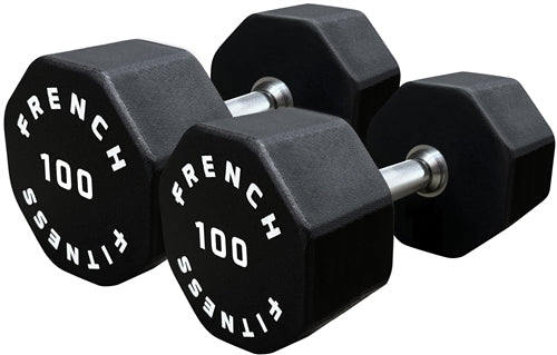 French Fitness Urethane 8 Sided Hex Dumbbell Set, 55-100 lbs (New)