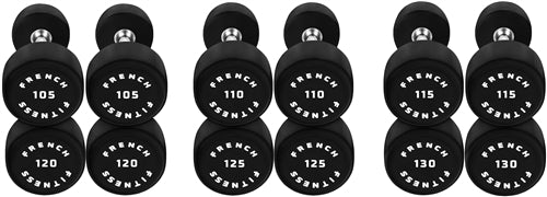 French Fitness Urethane Round Pro Style Dumbbell Set, 105-130 lbs Image