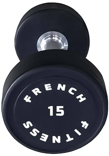 French Fitness Urethane Round Pro Style Dumbbell 15 lbs - Single Image