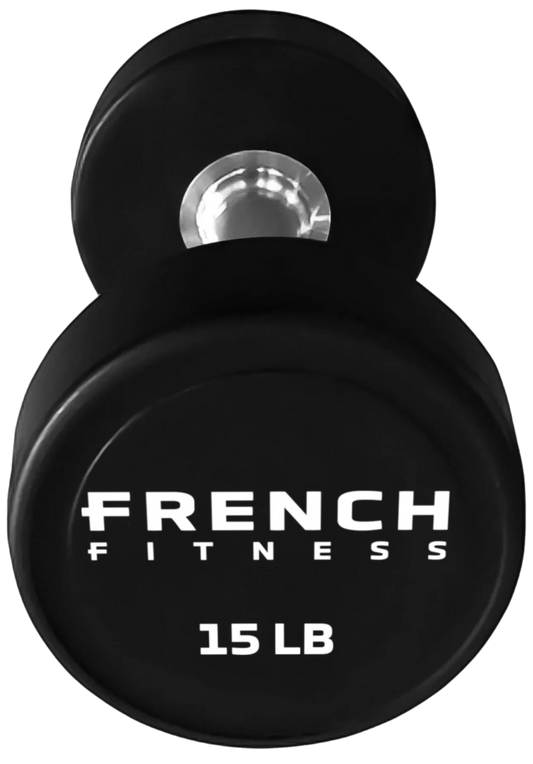 French Fitness Urethane Round Pro Style Dumbbell V2 15 lbs - Single (New)