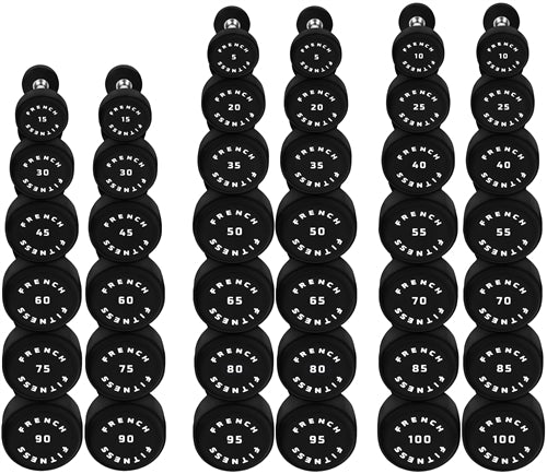 French Fitness Urethane Round Pro Style Dumbbell Set, 5-100 lbs Image