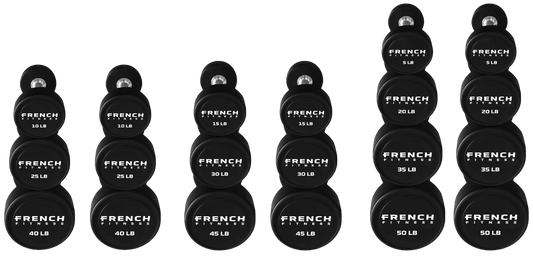 French Fitness Urethane Round Pro Style Dumbbell V2 Set, 5-50 lbs (New)