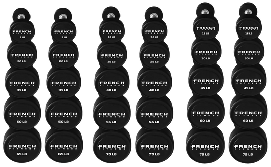 French Fitness Urethane Round Pro Style Dumbbell V2 Set, 5-75 lbs (New)