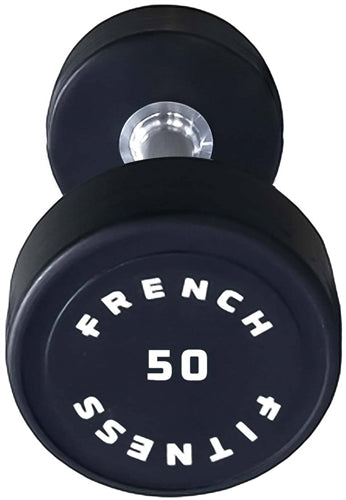 French Fitness Urethane Round Pro Style Dumbbell 50  lbs - Single Image