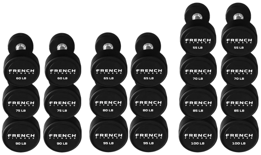French Fitness Urethane Round Pro Style Dumbbell V2 Set, 55-100 lbs (New)