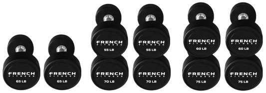 French Fitness Urethane Round Pro Style Dumbbell V2 Set, 55-75 lbs (New)