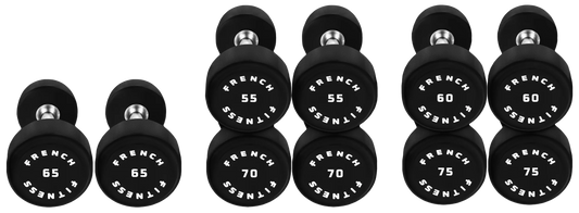 French Fitness Urethane Round Pro Style Dumbbell Set, 55-75 lbs (New)