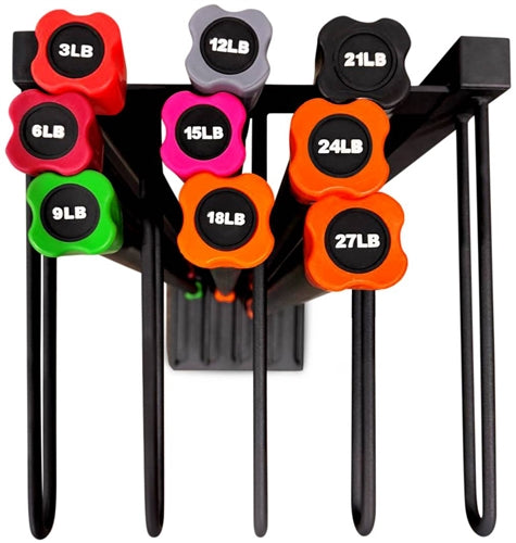 French Fitness Weighted Body Fitness Bar Set of 9 w/Rack (New)