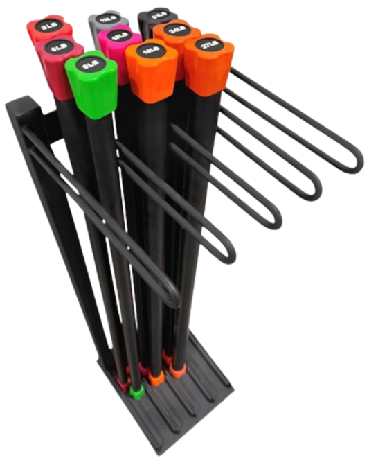 French Fitness Weighted Body Fitness Bar Set of 9 w/Rack (New)