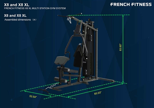 French Fitness X8 Multi Station Gym System - Black (New)