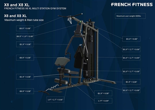 French Fitness X8 Multi Station Gym System - Black (New)