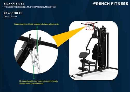 French Fitness X8 XL Multi Station Gym System - Black (New)