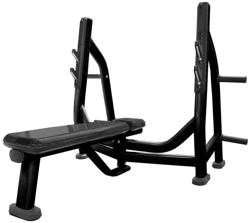 French Fitness FFB Black Olympic Flat Bench w/Weight Horns (New)