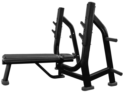 French Fitness FFB Black Olympic Flat Bench w/Weight Horns (New)