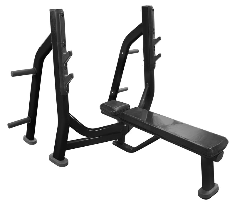 French Fitness FFB Black Olympic Flat Bench w/Weight Horns (New)