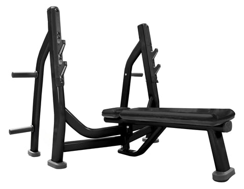 French Fitness FFB Black Olympic Flat Bench w/Weight Horns (New)