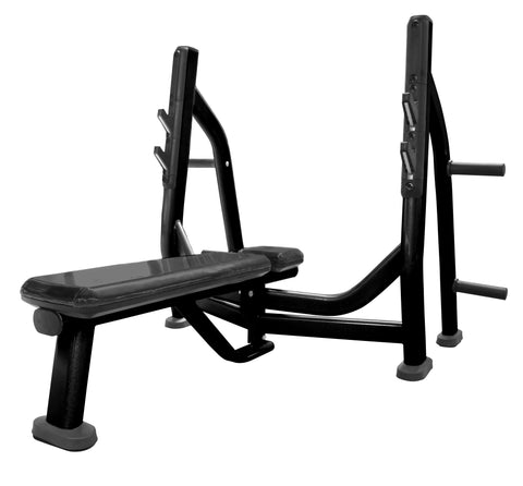French Fitness FFB Black Olympic Flat Bench w/Weight Horns (New)