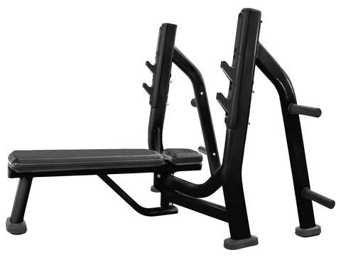 French Fitness FFB Black Olympic Flat Bench w/Weight Horns (New)
