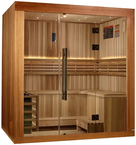 Golden Designs GDI-7389-02 Copenhagen Edition 3 Person Traditional Steam Sauna - Canadian Red Cedar Interior and Pacific Premium Clear Cedar Exterior | Image