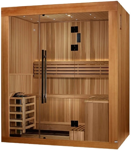 Golden Designs GDI-7389-02 Copenhagen Edition 3 Person Traditional Steam Sauna - Canadian Red Cedar Interior and Pacific Premium Clear Cedar Exterior (New)