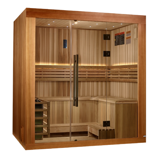Golden Designs GDI-7389-02 Copenhagen Edition 3 Person Traditional Steam Sauna - Canadian Red Cedar Interior and Pacific Premium Clear Cedar Exterior (New)