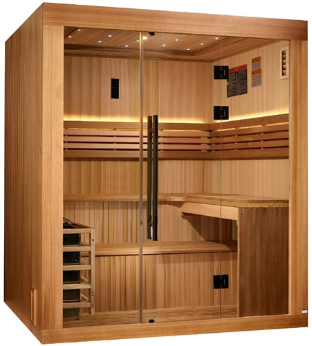 GoldenDesigns GDI-7689-02 Osla Edition 6 Person Traditional Sauna - Canadian Red Cedar Interior and Pacific Premium Clear Cedar Exterior | Image