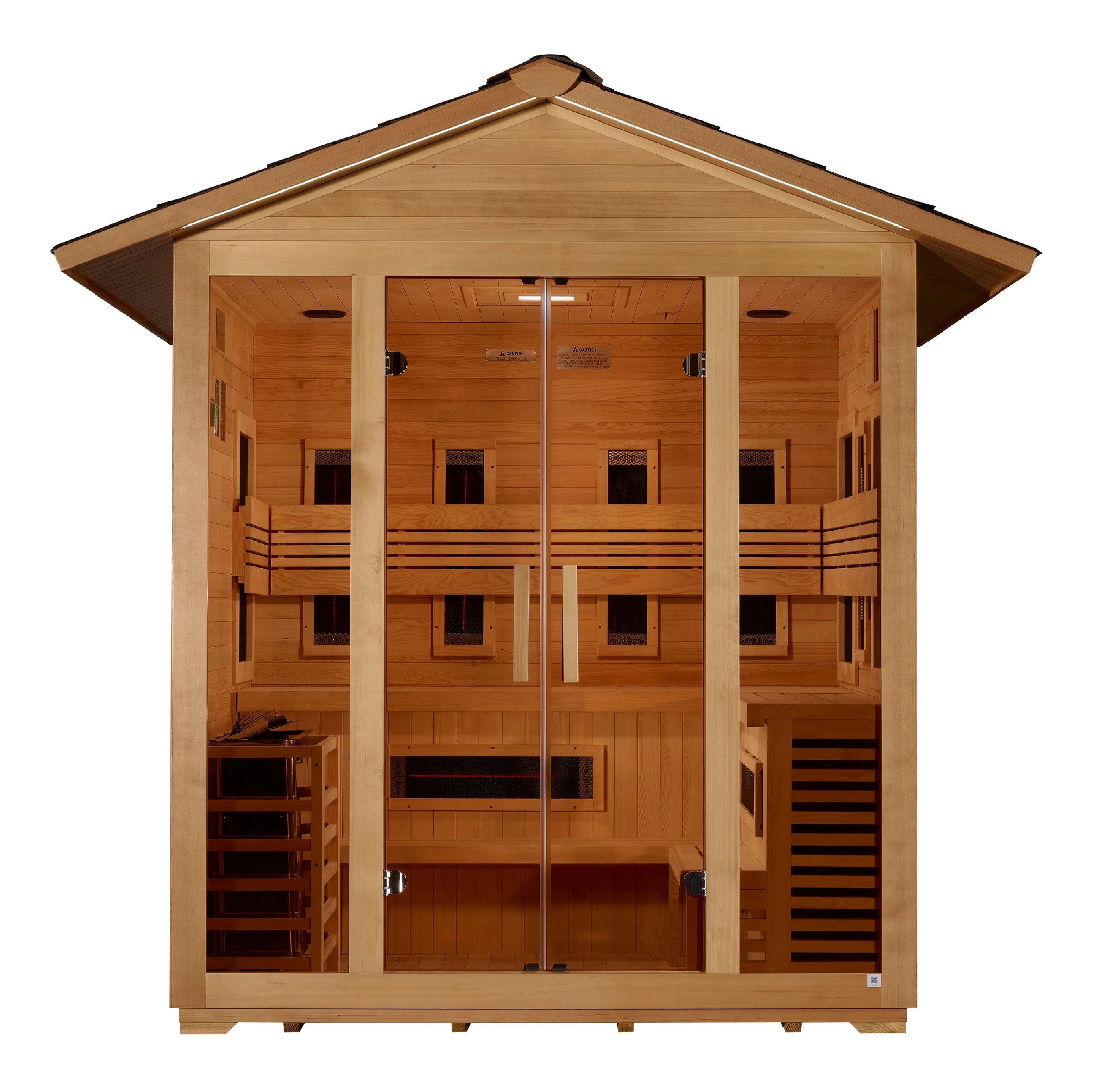 GoldenDesigns GDI-8125-01 Gargellen 5 Person Hybrid (PureTech Full Spectrum IR or Traditional Stove) Outdoor Sauna - Canadian Hemlock (New)