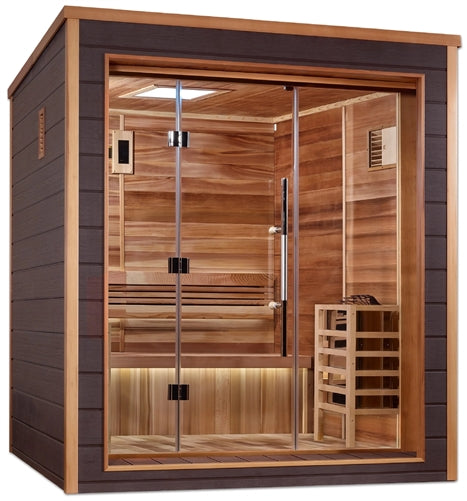 Golden Designs GDI-8203-01 Drammen 3 Person Outdoor-Indoor Traditional Sauna - Canadian Red Cedar Interior | Image