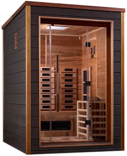 Golden Designs GDI-8222-01 Nora 2 Person Outdoor-Indoor PureTech Hybrid Full Spectrum Sauna - Canadian Red Cedar Interior | Image